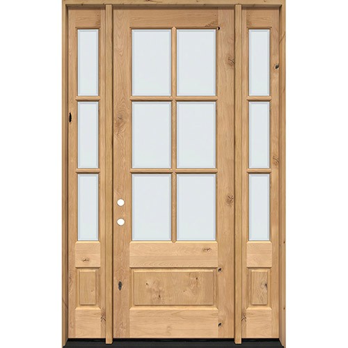8'0" Tall 6-Lite Low-E Knotty Alder Prehung Wood Door Unit with Sidelites