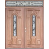 Center Arch Mahogany Prehung Wood Double Door Unit with Transom #UM58