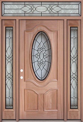 3/4 Oval Mahogany Prehung Wood Door Unit with Transom #UM64