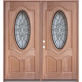 3/4 Oval Mahogany Prehung Double Wood Door Unit #UM64