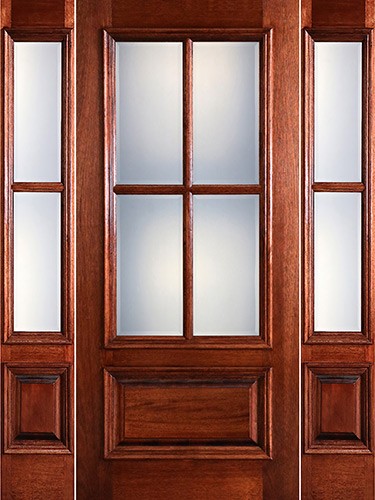 Preston 4-Lite Low-E 1-Panel Raised Mahogany Prehung Wood Door Unit with Sidelites
