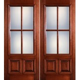 Preston 4-Lite Low-E 2-Panel Raised Mahogany Prehung Wood Double Door Unit