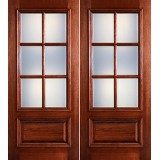 Preston 6-Lite Low-E 1-Panel Raised Mahogany Prehung Wood Double Door Unit