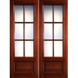 Preston 8'0" Tall 6-Lite Low-E 1-Panel Raised Mahogany Prehung Wood Double Door Unit