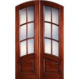 Preston 8'0" Tall 6-Lite Curved Low-E Mahogany Arch Top Prehung Double Wood Door Unit