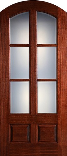 Preston 42" x 8'0" 6-Lite Low-E 2-Panel Wide Mullion Arch Top Mahogany Wood Door Slab