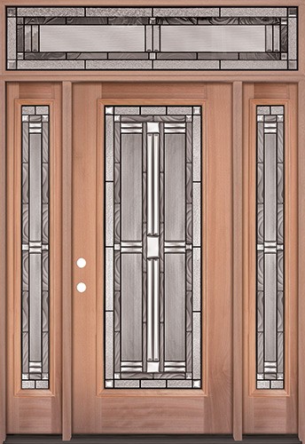 Full Lite Mahogany Wood Door Unit with Transom #297