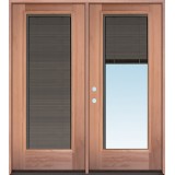 Slate Full Mini-blind Mahogany Wood Double Door Unit