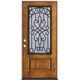 Rustic Pre-finished Fiberglass Prehung Door Unit with Iron Grille #62