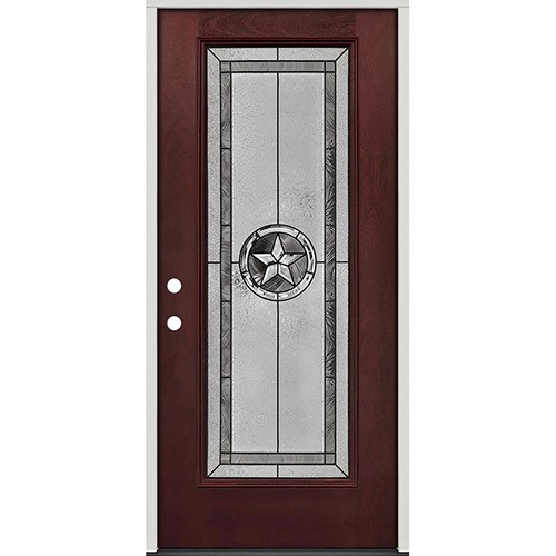 Texas Star Full Lite Pre-finished Mahogany Fiberglass Prehung Door Unit #90
