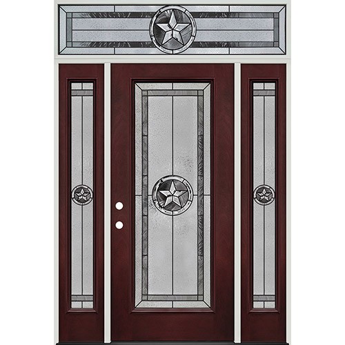 Texas Star Full Lite Pre-finished Mahogany Fiberglass Prehung Door Unit with Transom #90