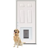 6-Panel Fiberglass Prehung Door Unit with Pet Door Insert
