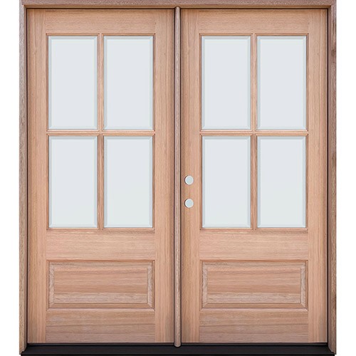 4-Lite Low-E Mahogany Prehung Wood Double Door Unit