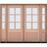 6-Lite Low-E Mahogany Prehung Wood Double Door Unit with Sidelites
