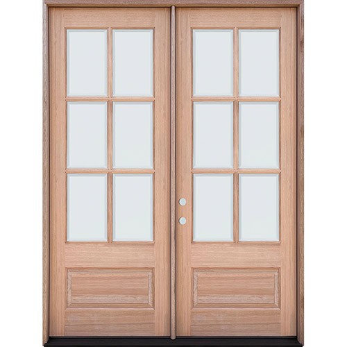 8'0" Tall 6-Lite Low-E Mahogany Prehung Wood Double Door Unit