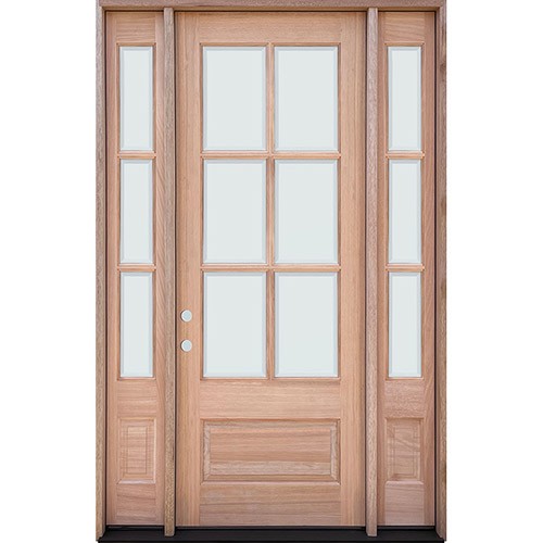 8'0" Tall 6-Lite Low-E Mahogany Prehung Wood Door Unit with Sidelites