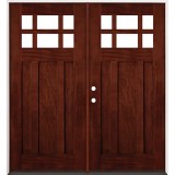 6-Lite Craftsman Mahogany Prehung Double Wood Door Unit #43
