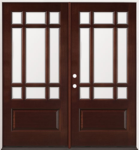 9-Lite Craftsman Mahogany Prehung Double Wood Door Unit #32