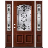3/4 Arch Mahogany Prehung Wood Door Unit with Sidelites #54