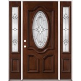 3/4 Oval Mahogany Prehung Wood Door Unit with Sidelites #86