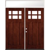 6-Lite Craftsman Mahogany Prehung Wood Double Door Unit with Transom #43 