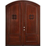 8'0" Tall Mahogany Arch Top Prehung Double Wood Door Unit with Speakeasy Grilles