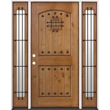 Rustic Knotty Alder Prehung Wood Door Unit with Sidelites #20