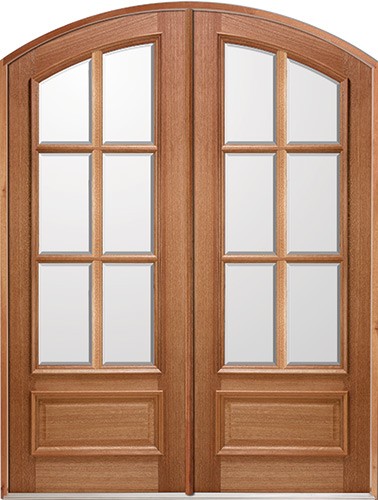 8'0" Tall 6-Lite IG Mahogany Arch Top Prehung Double Wood Door Unit
