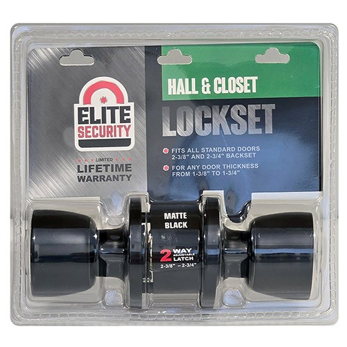 Elite Security Passage Door Knob Hall & Closet Lockset Black