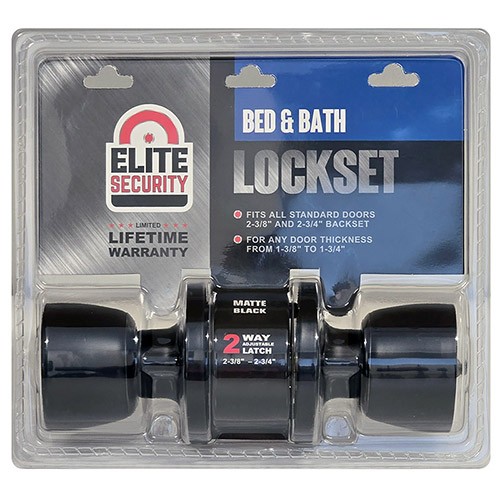 Elite Security Privacy Door Knob Bed & Bath Lockset Black