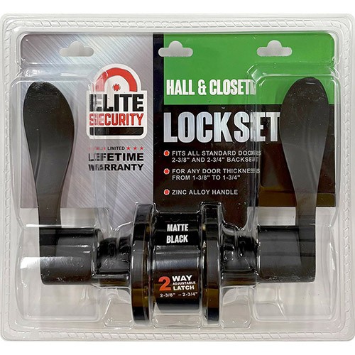 Elite Security Passage Door Lever Hall & Closet Lockset Black