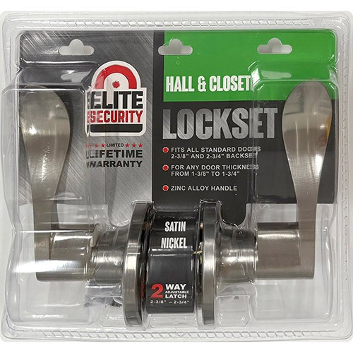 Elite Security Passage Door Lever Hall & Closet Lockset Nickel