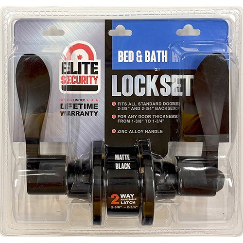 Elite Security Privacy Door Lever Bed & Bath Lockset Black