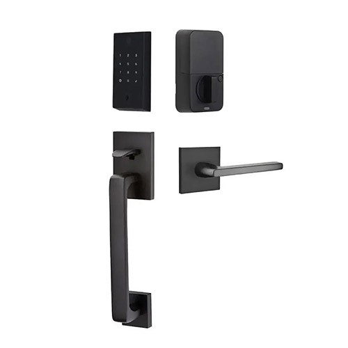 Emtek Baden Lockset with EMPowered 2 Touch Fingerprint Entry Helios Lever Flat Black