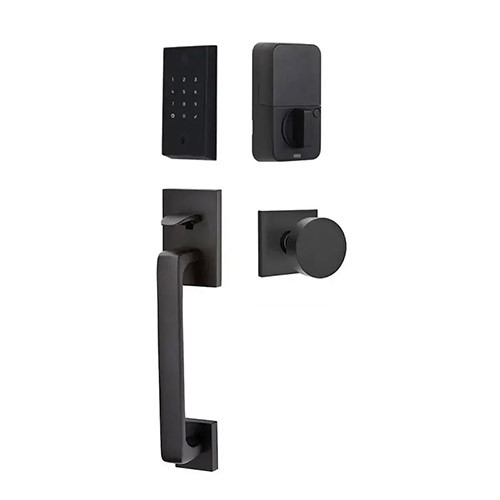 Emtek Baden Lockset with EMPowered 2 Touch Fingerprint Entry Round Knob Flat Black