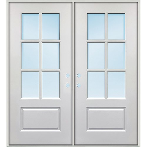 6-Lite 3/4 Lite Fiberglass Prehung Patio Double Door Unit