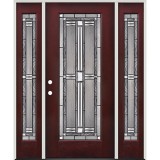 Full Lite Pre-finished Mahogany Fiberglass Prehung Door Unit with Sidelites #297