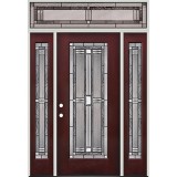 Full Lite Pre-finished Mahogany Fiberglass Prehung Door Unit with Transom #297