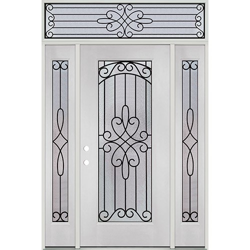 Full Lite Fiberglass Prehung Door Unit with Transom #299