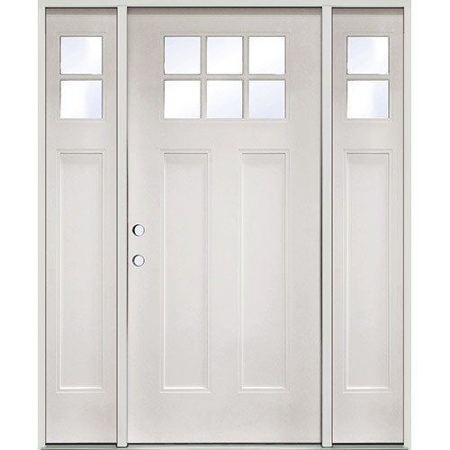 Craftsman 6-Lite Fiberglass Prehung Door Unit with Sidelites