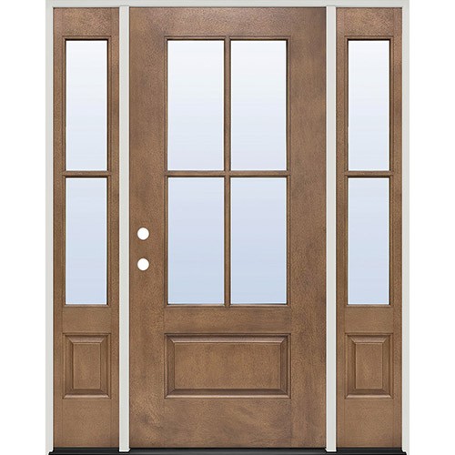 4-Lite Clear Forest Ash Fiberglass Prehung Door Unit with Sidelites #5204