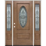 3/4 Oval Forest Ash Fiberglass Prehung Door Unit with Sidelites #16
