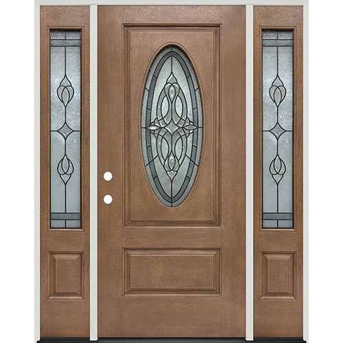 3/4 Oval Forest Ash Fiberglass Prehung Door Unit with Sidelites #16