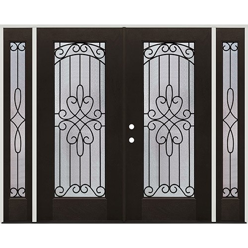 Full Lite Grille Finished Fiberglass Prehung Double Door Unit with Sidelites #299