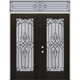 Full Lite Grille Finished Fiberglass Prehung Double Door Unit with Transom #299