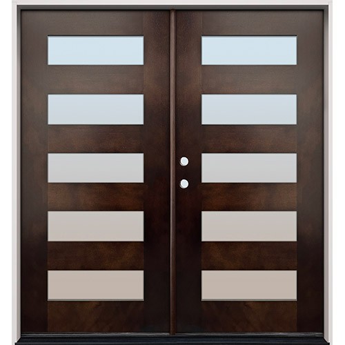 Modern 5-Lite Espresso Mahogany Prehung Double Wood Door Unit #EM305 Modern 5-Lite Espresso Mahogany Prehung Double Wood Door Unit #EM305