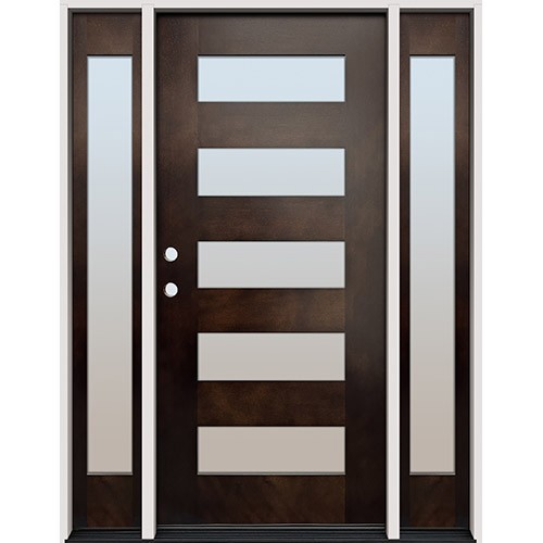 Modern 5-Lite Espresso Mahogany Prehung Wood Door Unit with Sidelites #EM305 Modern 5-Lite Espresso Mahogany Prehung Wood Door Unit with Sidelites #EM305