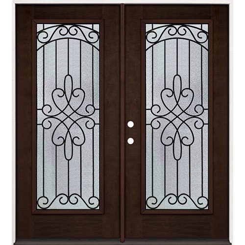 Full Lite Espresso Mahogany Prehung Double Wood Door Unit #299
