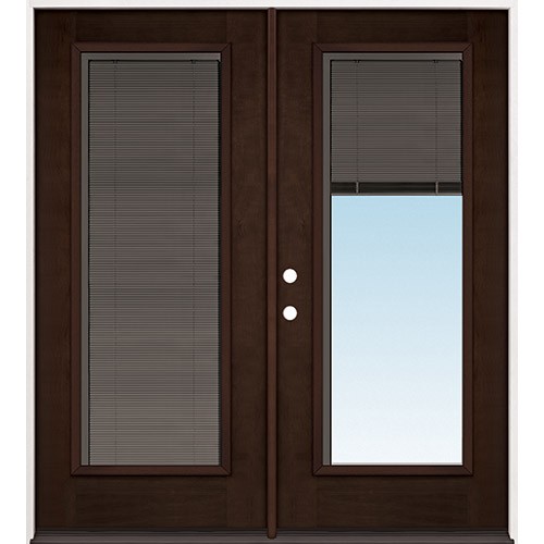 Slate Full Lite Mini-blind Espresso Mahogany Prehung Double Wood Door Unit