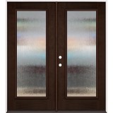 Privacy Glass Full Lite Espresso Mahogany Prehung Double Wood Door Unit